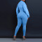 V-neck sheep leg sleeve tight patchwork jumpsuit
