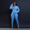 V-neck sheep leg sleeve tight patchwork jumpsuit