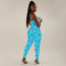 Fashionable women's pants, sexy suspender, backless printed jumpsuit