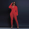 V-neck sheep leg sleeve tight patchwork jumpsuit