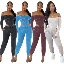 Fashion Women's Off the Shoulder Waist Jumpsuit Set