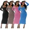 Sexy Women's Long Sleeve Square Neck Slim Fit Long Dress with Split Back Dress