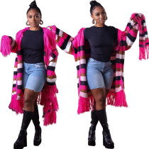Fashion casual women's knitted tassel long jacket (including scarf)