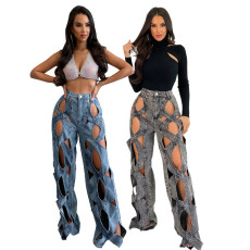 Personalized Fried Dough Twists hollow loose straight jeans