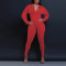 V-neck sheep leg sleeve tight patchwork jumpsuit