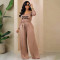 Printed knitted lace up wide leg women's two-piece set