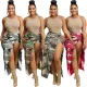 Casual camouflage printed large pocket skirt