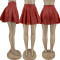PU short leather skirt high waist wavy pleated net red skirt(Only skirt)