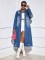 Fashionable women's clothing with torn holes, long sleeved denim trench coat, cardigan denim cape
