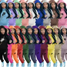 Fashion casual plush sweater two-piece hoodie sports set