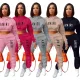 Autumn and winter plush hooded sweater casual printed two-piece set