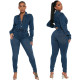 Sexy and fashionable long sleeved high stretch denim jumpsuit