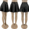 PU short leather skirt high waist wavy pleated net red skirt(Only skirt)
