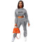 Autumn and winter plush hooded sweater casual printed two-piece set