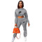 Suede hooded sweater casual printed two-piece set