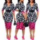 Sexy and fashionable digital printed three quarter sleeve V-neck women's dress