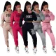 Plush hooded sweater casual two-piece set