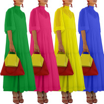 New women's chiffon patchwork pullover short sleeved long skirt jacket with suspender lining