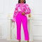 New Fashion Print Strap Long Sleeve Top High Waist Suit Casual Pants Foreign Trade Set