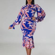 New Fashion Diagonal Neck Long Sleeve Wrap Hip Pencil African Dress