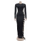 Fashion Women's Solid Color Round Neck Sexy Cord Long Dress Dress