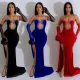 Fashion Women's Solid Color Sexy Bra Hot Diamond Long Dress Dress