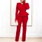 New Fashion OL Ruffled V-Neck Top Pants European and American Two Piece Set