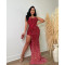 Fashion women's solid color sequins sleeveless backless long dress dress