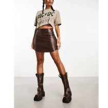 Versatile New PU Leather Skirt Sexy Wrapped Hip Half Skirt