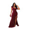 Fashionable women's solid color sexy sequin suspender long dress