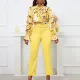 New Fashion Print Strap Long Sleeve Top High Waist Suit Casual Pants Foreign Trade Set