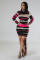 Fashionable European and American wool round neck knitted slim back dress