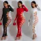 Fashion Women's Solid Color Round Neck Sexy Cord Long Dress Dress