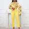 New Fashion Print Strap Long Sleeve Top High Waist Suit Casual Pants Foreign Trade Set