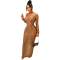 Fashionable European and American grid round neck slim fitting dress long skirt