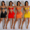 Fashionable Women's Solid Color Mesh Hot Diamond Strap Short Dress Dress