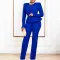 New Fashion OL Ruffled V-Neck Top Pants European and American Two Piece Set