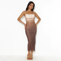 Sexy and trendy slim fitting mesh patchwork bra, backpack, buttocks, split suspender dress