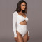 Sexy Versatile Solid V-Neck Long Sleeve Hollow Out Waist Bodysuit