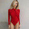 Sexy Spicy Girl Cross Fold Neckline Slim Fit Long Sleeve Spliced Solid Color One Piece