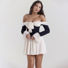 Sexy and trendy mesh patchwork speaker long sleeved bra high waisted short skirt
