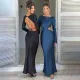 Sexy and trendy satin patchwork backless long sleeved slim fitting long skirt