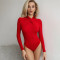 Sexy Spicy Girl Cross Fold Neckline Slim Fit Long Sleeve Spliced Solid Color One Piece
