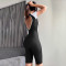 Sexy and fashionable U-neck short sleeved slim fitting high waisted open back jumpsuit shorts