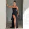 Evening dress, women's one line neck, bra top dress, fashionable and sexy, open back, high slit long dress