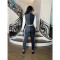 Fashion casual three color patchwork slim fitting long sleeved pants women's set