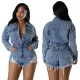 High elasticity pierced tassel loose wash denim jumpsuit