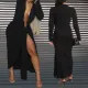 Large neckline U-shaped decorative split long sleeved dress