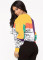Fashionable Casual Waist Wrapped Round Neck Sweater Color Block Letter Printing Drawstring Top for Women