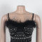 Hot Diamond Feather Strap Wrapped Hip Pearl Dress